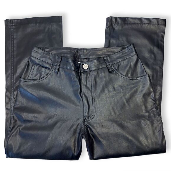 VTG 90s Y2K Black Faux Leather Pleather PVC Pants JR-S.com Cyber Generation Sz 7 - Picture 4 of 8